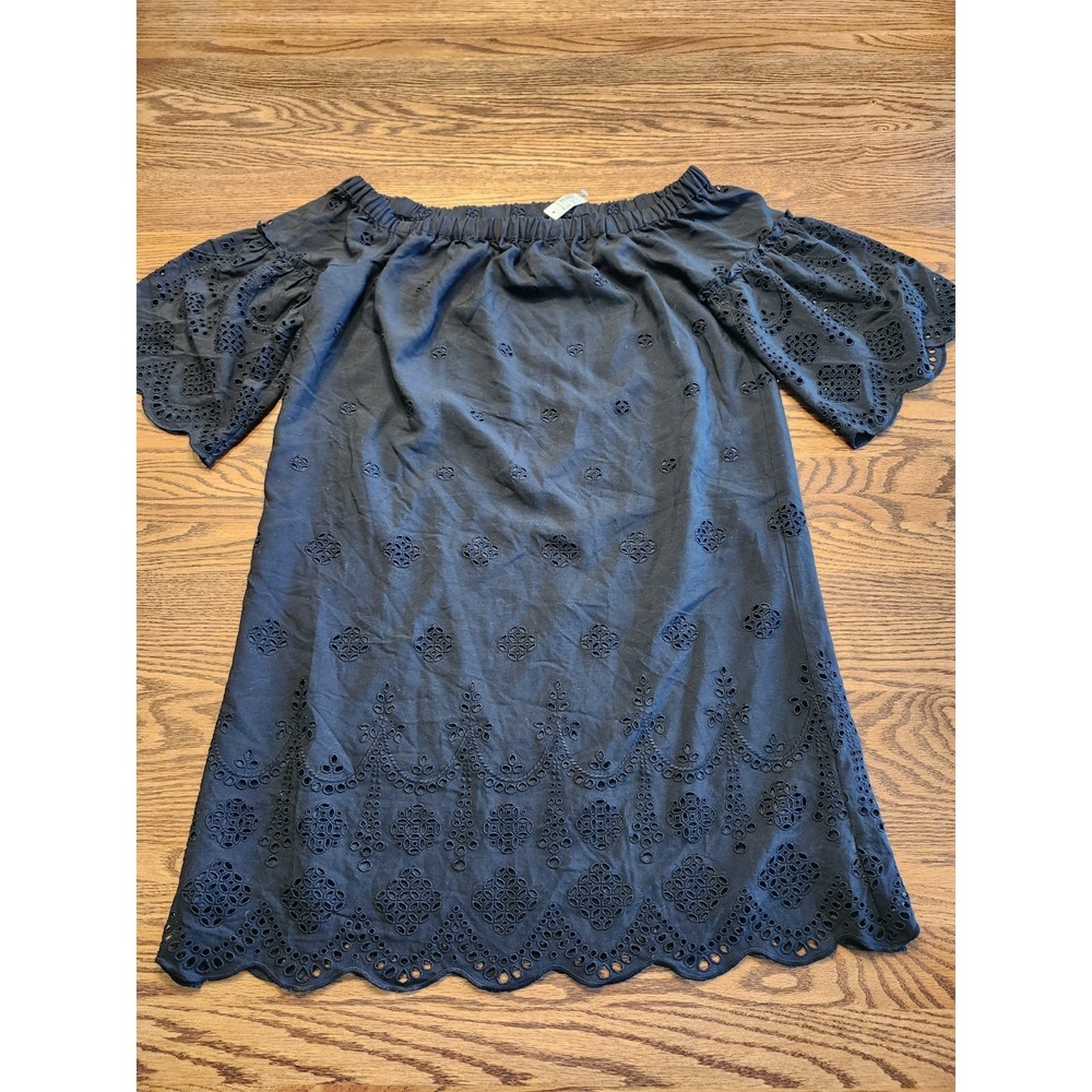 NWT Madewell Eyelet Dress‎ Womens Black Off The Shoulder Size 4